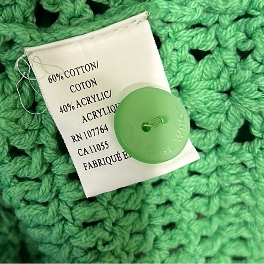 One Girl Who Anthropologie Green Crochet Ruffle Scalloped Draped Cardigan - M - Picture 10 of 12